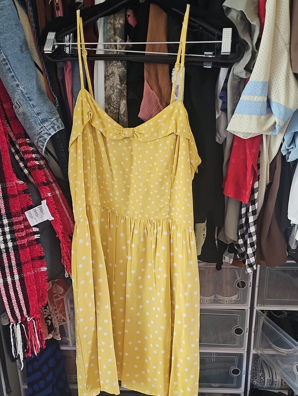 LC Lauren Conrad Yellow Polka Dot Midi Dress with Spaghetti Straps With Pockets!